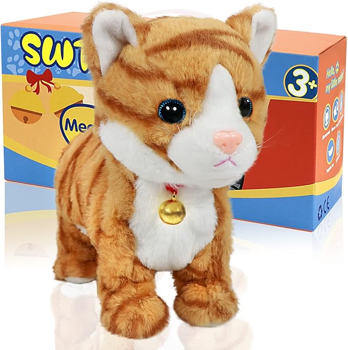 Interactive Plush Toys, Stuffed Toy, Stuffed Animal Toy, Walking Toys, Light Irradiative Sound Control Electronic Cats Robot Pets Gift for Children