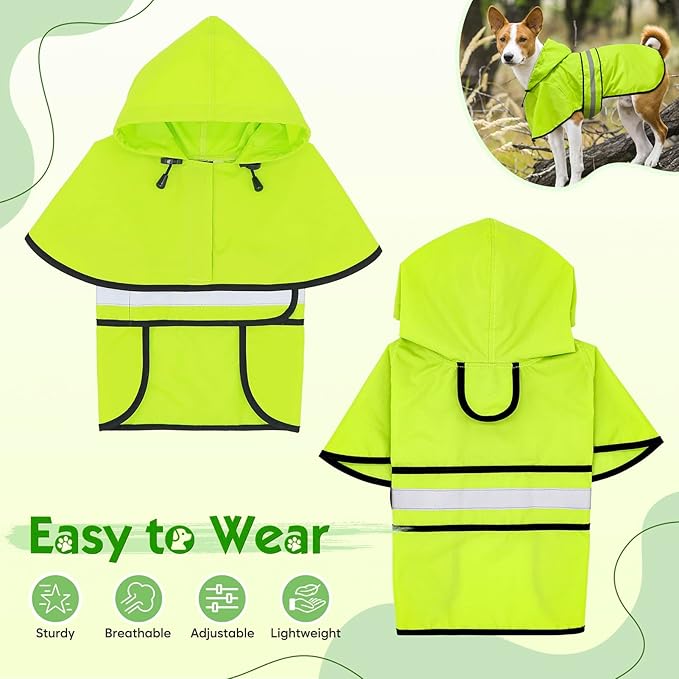 Weesiber Dog Raincoat, Waterproof Dog Rain Jacket with Leash Hole, Reflective Puppy Rainwear Hooded Pet Poncho Slicker for Walking (S, Green)