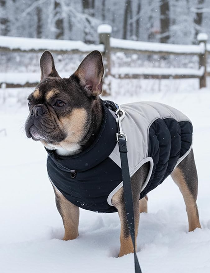 AURUZA Dog Coat, Warm Dog Winter Coat Waterproof Small Dogs Jacket with Harness Built Reflective Pet Vest with Zipper for Medium Dogs Windproof Pet Fleece Vest Snow Jacket for Cold Weather（Black,XXL）