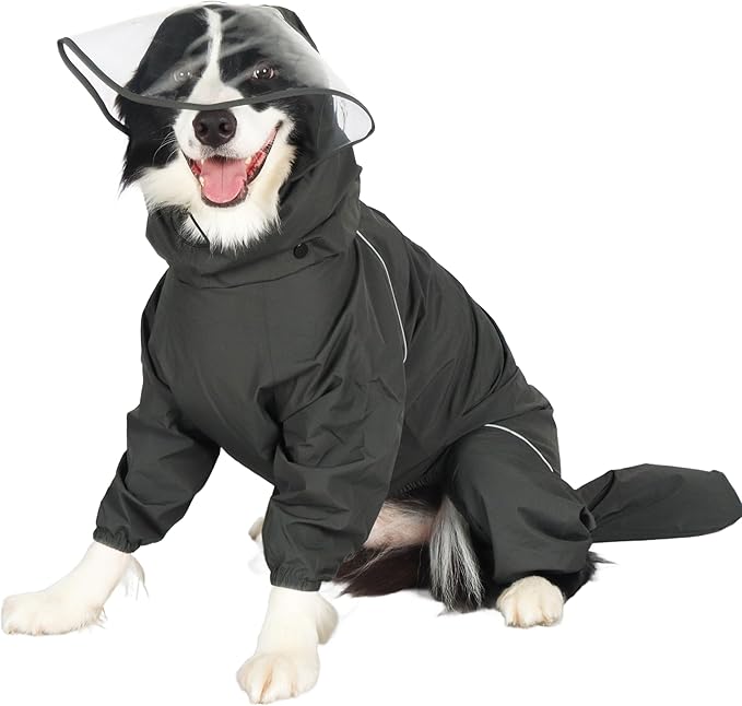 Dog Raincoat for Medium Large Dogs,rain Jacket Coat, Full Leg Coverage Waterproof Rain Suit with Detachable Hood & Tail, Reflective Strips, Snag-Free Top Zipper (Green for Girl, X-Small)