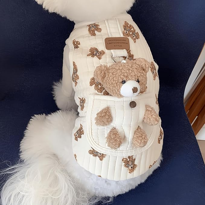 Cute Pet Apparel Plush Bear Pattern Cartoon Dog Clothes All Season Sleeveless Puppy Kitten Pullover Soft Skin-Friendly (White1, XL (11-20lbs))