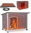 GUTINNEEN Extra Large Heated Dog House Outdoor Weatherproof Insulated Dog House XL Dog Kennel with Thermostat-Controlled Heating Pad, Thermal Liner, Chew-Proof Metal Frame for Large Dogs (Grey)