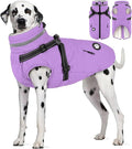 Dogcheer Dog Coat with Harness, Waterproof Dog Jacket, Reflective Puppy Winter Jacket with Pocket, Doggy Turtleneck Fleece Vest for Small Medium Large Dogs - Taro Purple, XL