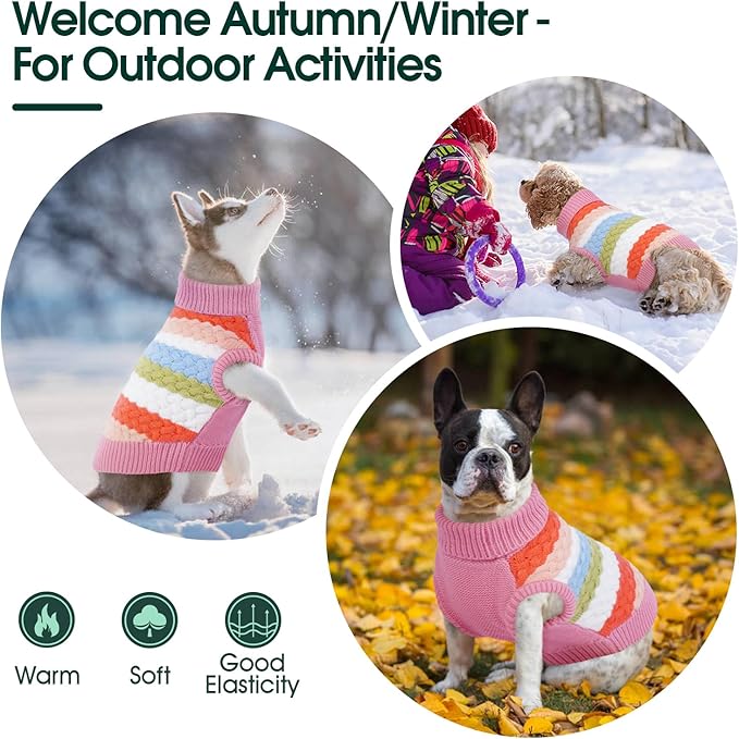 Kuoser Dog Sweater, Pet Cable Knitted Pullover Puppy Warm Clothes, Dog Turtleneck Classic Knitwear Soft Thickening Outfit, Cold Weather Xmas Thermal Wear for Large Size Dogs, Pink 3XL