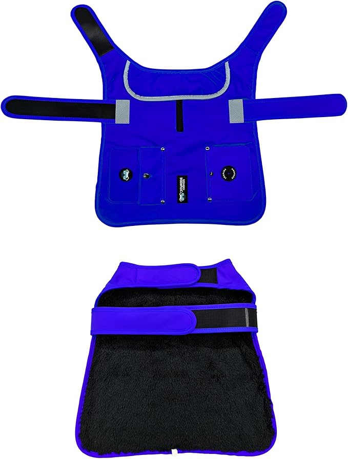 Joyride Harness FrostFlex Dog Winter Jacket - Fleece Lined & Water-Resistant - Snowsuit with Pockets for Treats & Poop Bags - Durable Cold Weather Dog Coat - Blue Serenity-XS