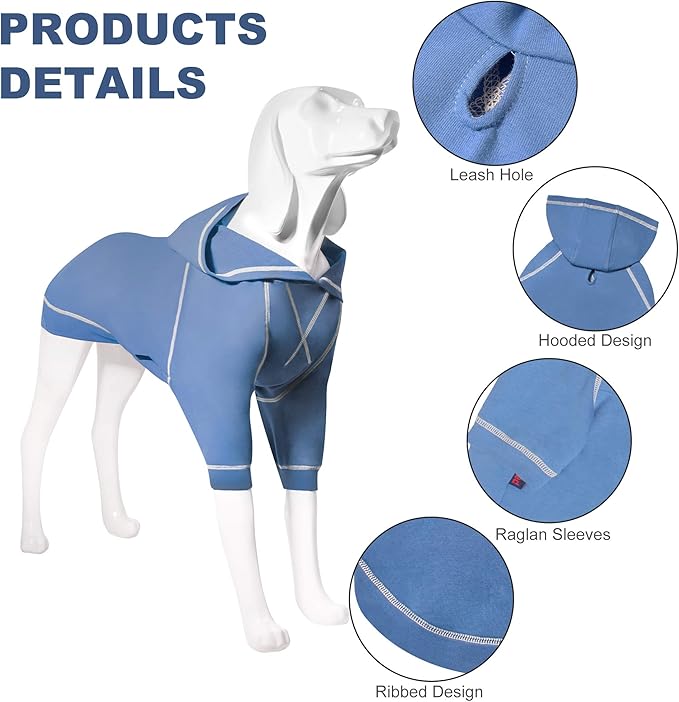 Basic Dog Hoodie Sweatshirts, Pet Clothes Hoodies Sweater with Hat and Leash Hole, Soft Cotton Outfit Coat for Small Medium Large Dogs, Light Blue (X-Small)