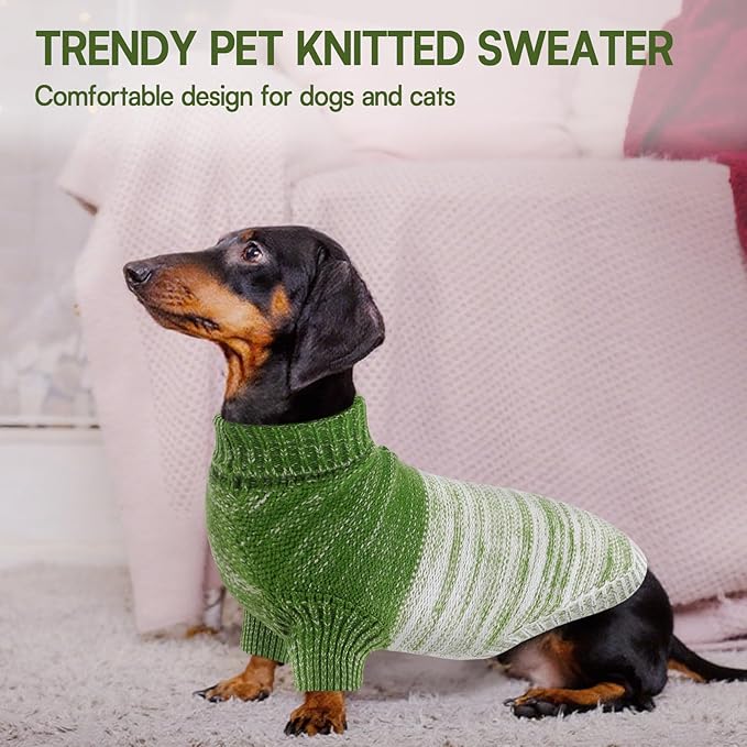 Queenmore Pullover Large Dog Sweater,Classic Turtleneck Warm Pet Sweater with Leash Hole for Dog Girls Boys,Winter Knitwear Clothes for Dachshund,Corgi,French Bulldog(Green,L)