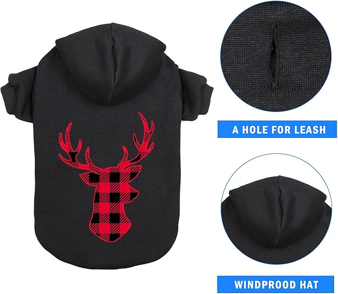 Dog Hoodie Sweater for Dogs Pet Clothes Buffalo Plaid Dog Hooded Sweatshirt Warm and Soft Breathable Cozy(Reindeer&XS)