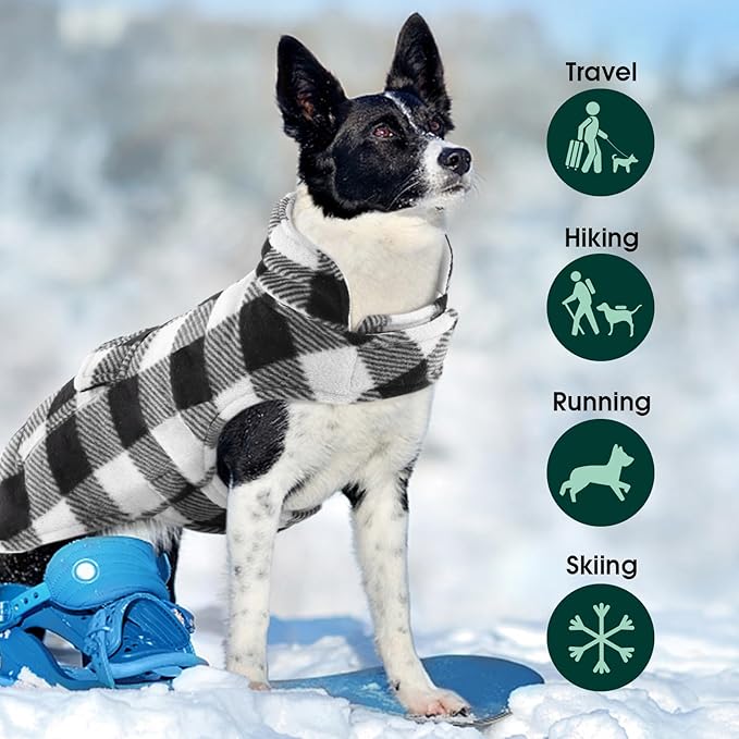 Kuoser Dog Winter Coat, Windproof Dog Fleece Jacket British Style Plaid Cold Weather Doggie Vest Coats, Reversible Cozy Warm Pet Clothes Apparel for Extra Large Size Dogs XXXL