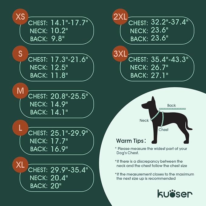Kuoser Dog Puffer Jacket Warm Dog Coat for Extra Large Dogs, Windproof Reflective Pet Padded Vest Cold Weather Clothes Puppy Snowsuit with Hook & Loop Coats, Easy On/Off, Red 2XL
