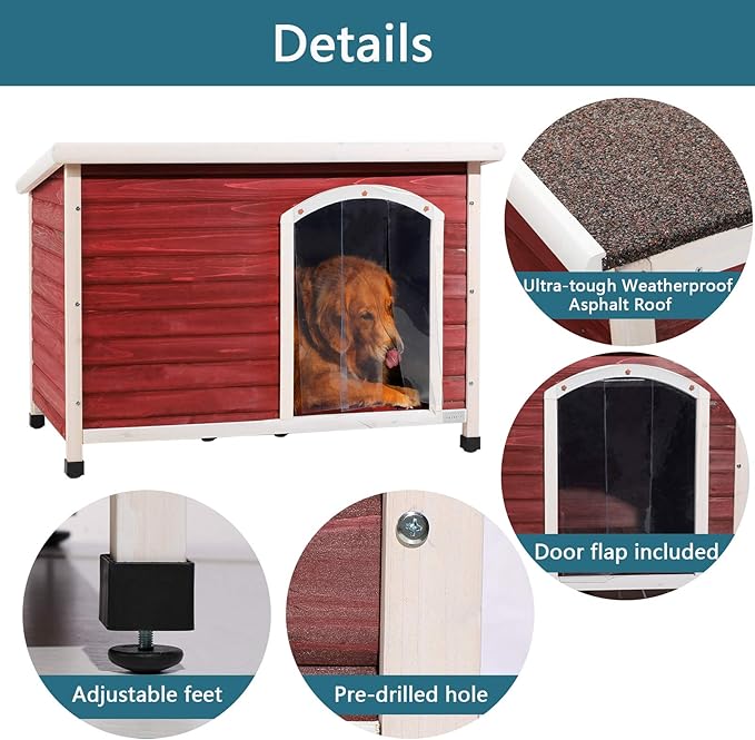 Petsfit Weatherproof Wooden Outdoor Dog House, Large, 1-Year Warranty