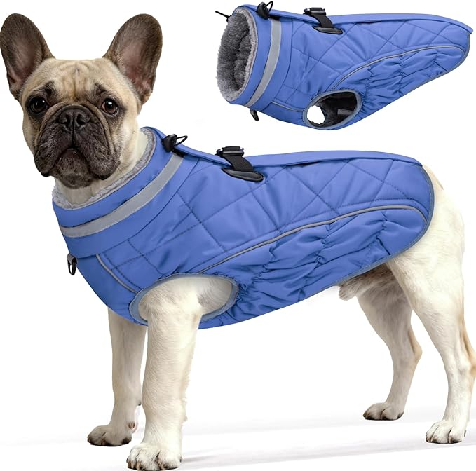 Dog Coat, Warm Dog Winter Coat for Small Dogs, Waterproof Jacket with Harness Built in, Reflective Turtleneck Cold Weather Coats with Zipper,Pet Fleece Vest Snow Jacket, Blue S