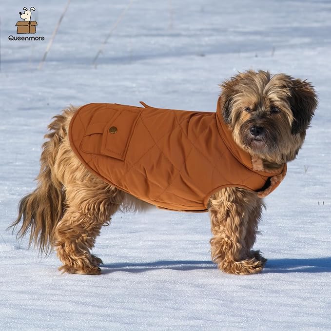 Queenmore Warm Coat for Cold Weather, Quilted Winter Jacket With Ultra Thick Plush Lining and Storage Pockets (Brown, X-Large)