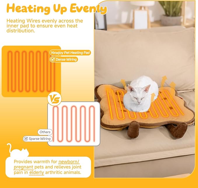Heating Pad Cat Beds for Indoor Cats Dogs Pets Extra Large Electric Heated Warming Mat Ketten Bed with Removable Cover Biscuits Brown 21"X 21"