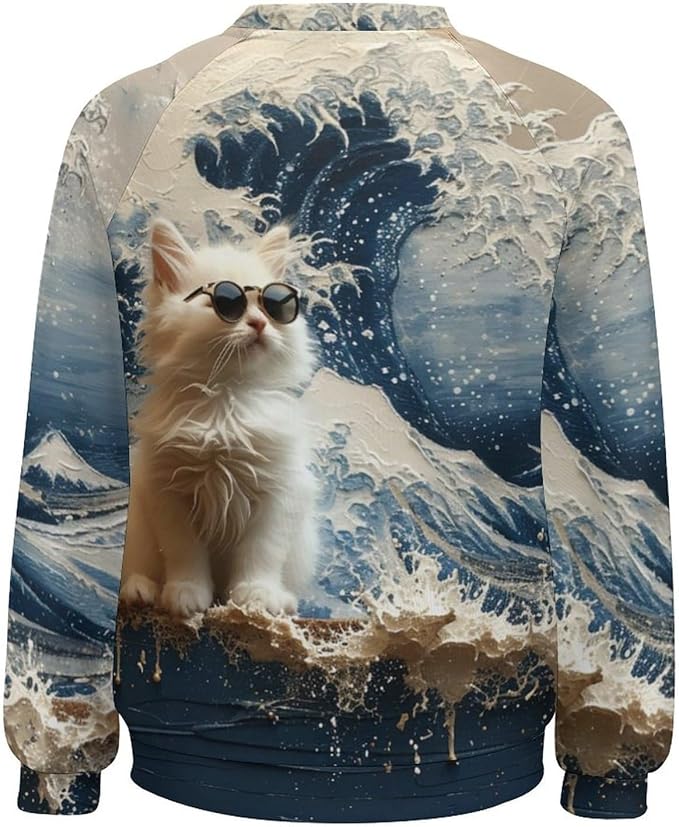 Long Sleeve Shirts for Women Cat Oil Painting Shirt 3D Graphic Sweatshirts Fall Pullover Crewneck Vintage Boho Tops
