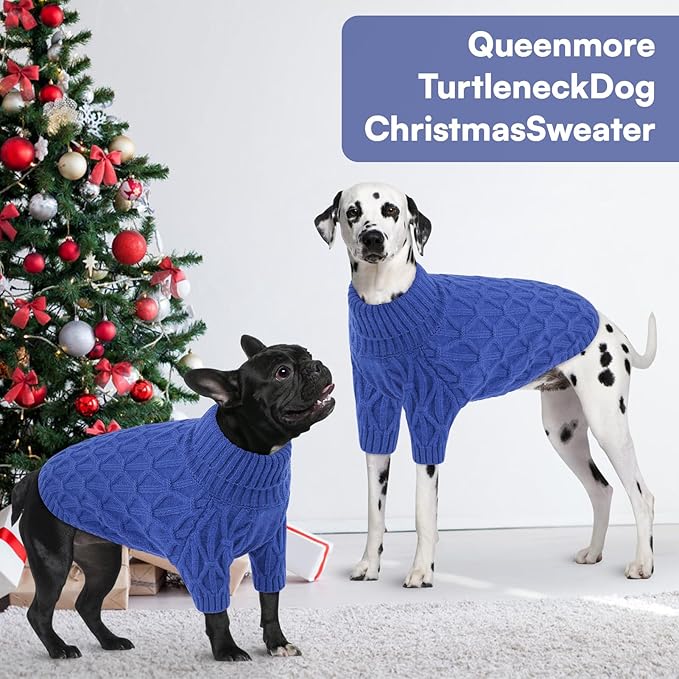 Queenmore Knitted XS Dog Sweater,Turtleneck Pullover Small Dog Sweater,Soft DogSweaters for Small Dogs Male Female, Pet Sweaters for Dogs,Thick Warm Pet Clothes for Teacup,Chihuahua(Royal Blue,XS)
