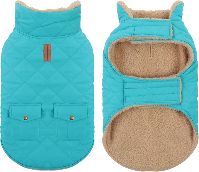 Dog Winter Coat for Small Dogs, Puppy Solid Jacket, Pet Warm Coat for Cold Weather, Windproof Pets Thickened Outfits Garments Indoor Outdoor, Blue XS