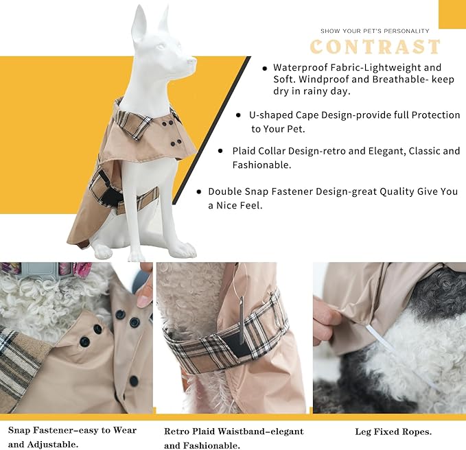 MAMORE Dog Jacket Waterproof Outdoor Vest for Smal Medium Large Dogs, Windproof Adjustable Breathable Lightweight Fashion Casual Dog Clothes (Khaki, XXX-Large)