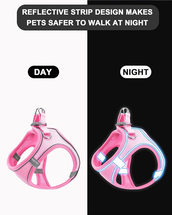 S Pink Soft Mesh Dog Harness and Leash Set,No Escape Puppy Harnesses for Training Walking， Reflective Adjustable Puppy Vest for Small Medium Dogs, Cats (Pink, S)