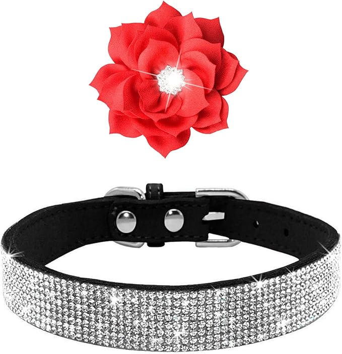 Serijoars Small Dog Collar with Rhinestone Crystal Diamond Colorful Bling Girl Puppy Cat Collars (XXS, Black6)