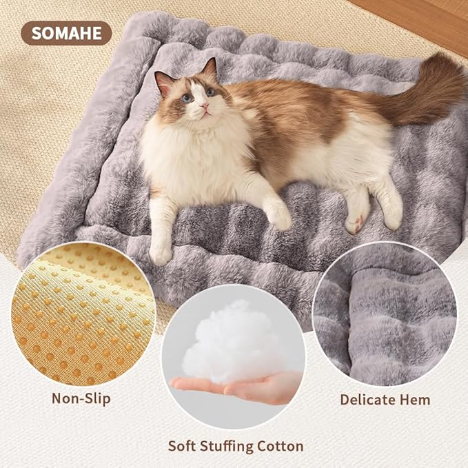 Dog Beds Mat Cute Cat Beds for Indoor Cats Faux Fur Pet Pad with Non-Slip Bottom Plush Kitten Bed for Carriers/Sofa Puppy Washable 27 x 20 Inch Large Grey