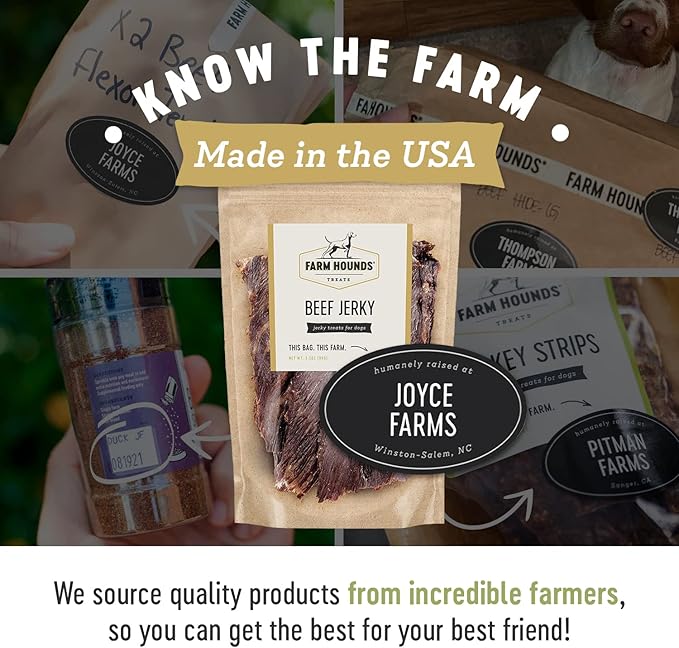 Farm Hounds - Beef Jerky - Premium Natural Jerky for Dogs - Made from 100% Humanely Raised Cattle - Break-to-Size - Great for Training & Treats - No Added Fillers - Made in USA - 3.5 oz - 1 Pack
