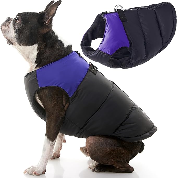Gooby Padded Vest Dog Jacket - Purple, Small - Warm Zip Up Vest Fleece Jacket with Dual D Ring Leash Water Resistant for Small to Medium Dogs