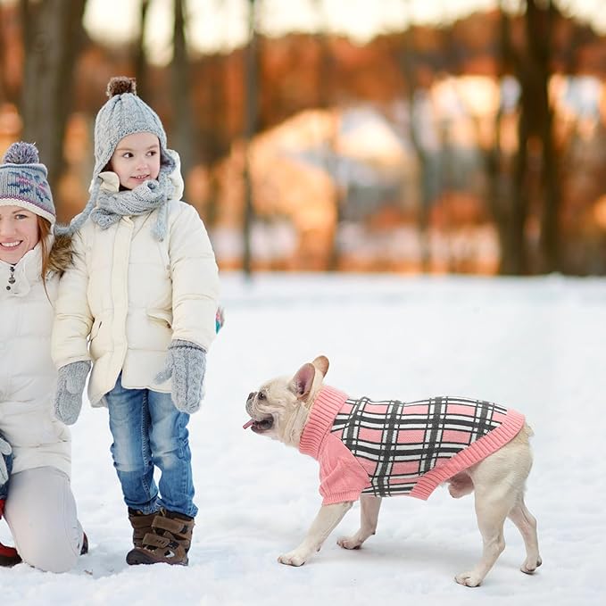 SCENEREAL Turtleneck Dog Sweater for Small Medium Large Dogs Girls Boys, Christmas Plaid Pullover Puppy Sweatershirt, Dogs Cold Weather Outfit Clothes, Ideal Gift for Pet in New Year, Pink Plaid M