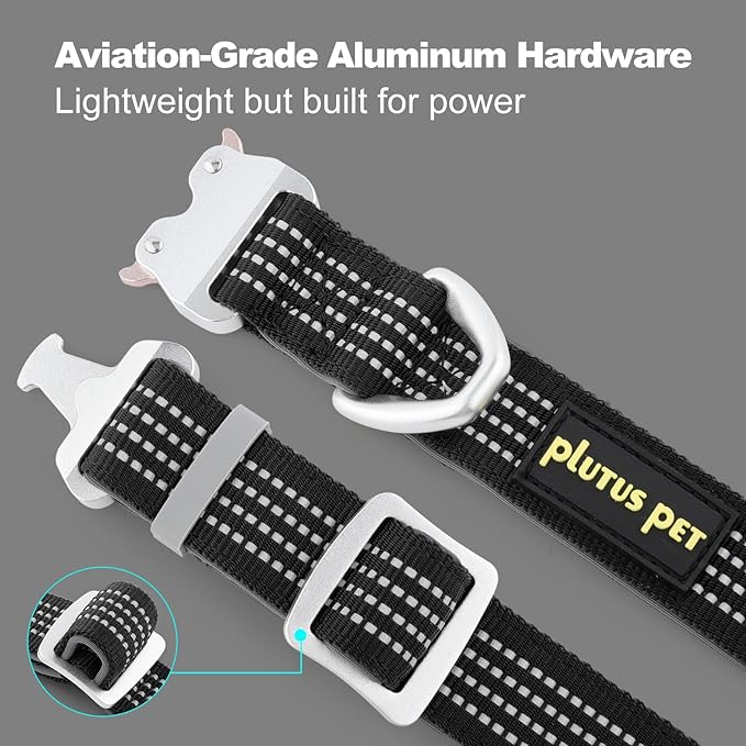 Plutus Pet Reflective Dog Collar with Aviation Aluminum Buckle, Neoprene Padded for Comfort, Lightweight, Heavy Duty Nylon Collar for Puppy Small Medium Large Dogs (Black, XL)