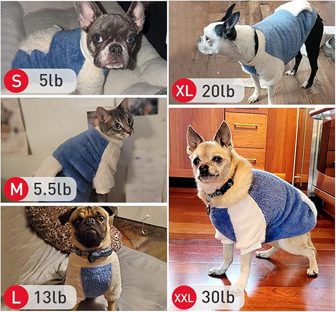 LESYPET Dog Sweater for Small to Medium Dogs, Fleece Lining Puppy Sweatshirt in Winter, Warm Puppy Clothes Pullover Jumper, Blue M