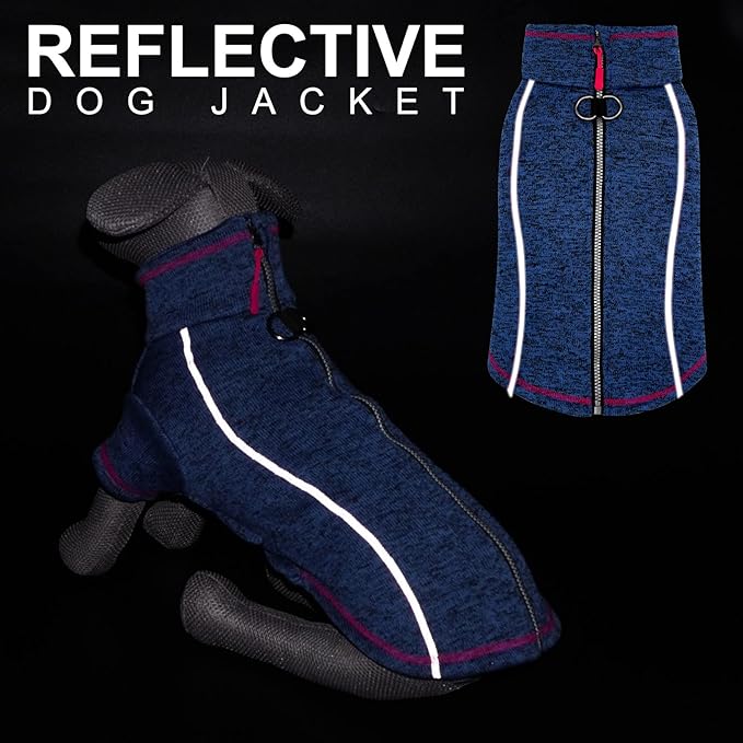 cyeollo Dog Sweater Jacket Fleece Reflective Dog Jackets with D Ring Lightweight Zipper Pet Winter Coats for Indoor and Outdoor Warm Pet Clothes