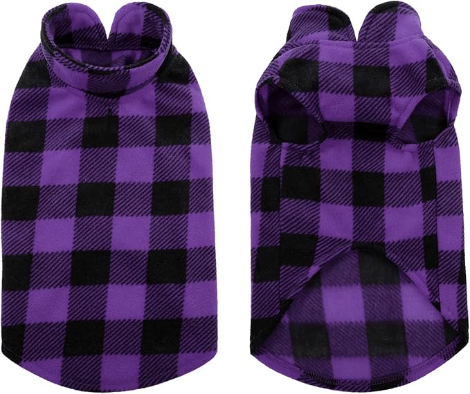 KAMA BRIDAL Spring Autumn Winter Coat Pullover Fleece Vest for Cats Small and Medium Dogs Thin Sweater Purple & Black Plaid (Purple, XS)