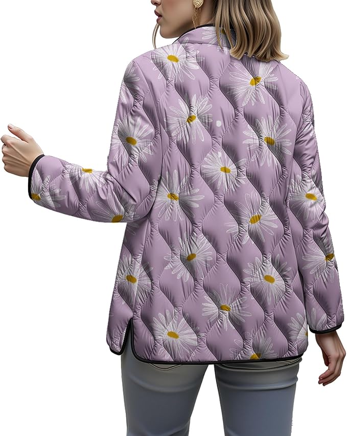 LIZALIG Women's Cropped Puffer Jacket Lightweight Floral Print Long Sleeve Padded Quilted Puffy Cardigan Coat