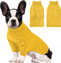 Small Dog Thermal Pullover Sweater, Classic Turtleneck Cable Knitwear Dog Clothes for Cold Weather Warm Pet Clothes for Chihuahua, Bulldog, Dachshund, Pug Yellow Small