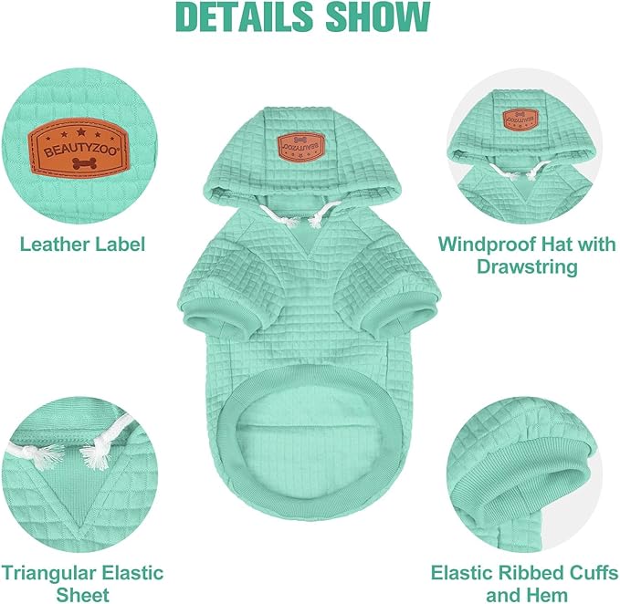 BEAUTYZOO Dog Sweaters for Large Dogs Girls Boys, Warm Winter Dog Hoodie Sweatshirt with Pocket & Leash Hole,Soft Waffle-Like Laminated Cotton Pet Clothes for Big Breeds Indoor Outdoor Cold Weather