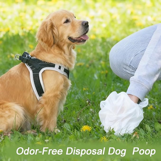 Odor-Sealing Dog Poop Bags with Handles, 100-Count Large Capacity (8L) Pet Waste Bag, Unscented Poop Bags for Dogs or Cat Litter, Conceals Smell & Mess(White)