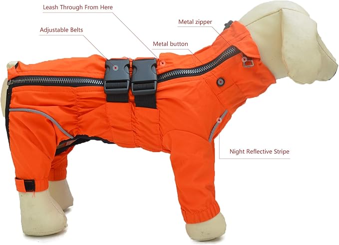Dogs Waterproof Jacket, Lightweight Waterproof Jacket Reflective Safety Dog Raincoat Windproof Snow-Proof Dog Vest for Small Medium Large Dogs Orange XS