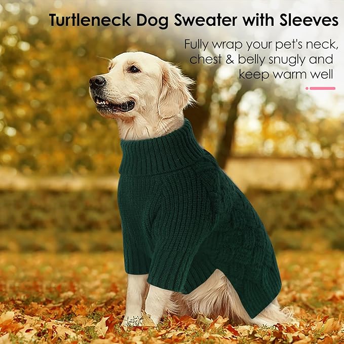 AOFITEE Dog Sweater, Turtleneck Dog Sweaters for Small Dogs Female, Dogs Winter Sweaters Girl Boy, Small Pet Christmas Sweater, Classic Cable Holiday Knitwear for Pug Dachshund (Green, S)