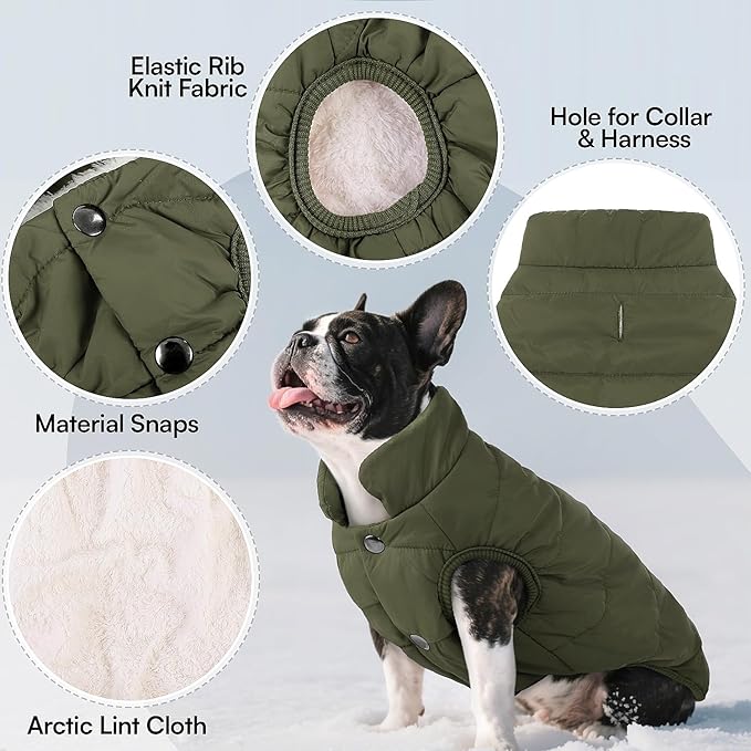 ASENKU Windproof Dog Winter Coat Waterproof Fleece Jacket Cold Weather Pet Apparel for Small Medium Large Dogs (ArmyGreen, S)