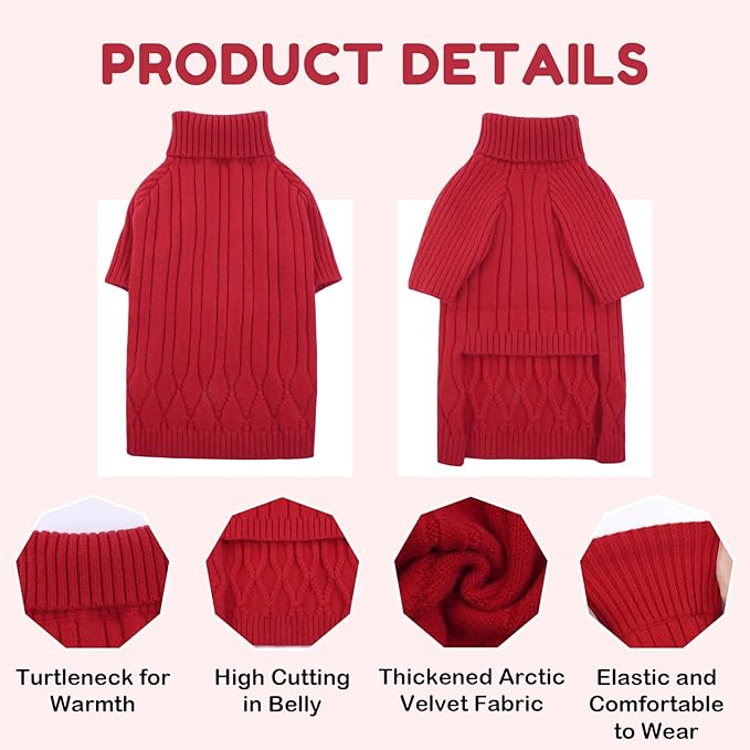 XXXL Dog Sweater for Giant Breed, Warm Winter Fall Dog Sweaters for Dog Girls Boys, Turtleneck Dog Knitwear, Doggie Christmas Sweater, Pet Sweatshirt Clothes Outfit Knit Boxer (Red XXXL)