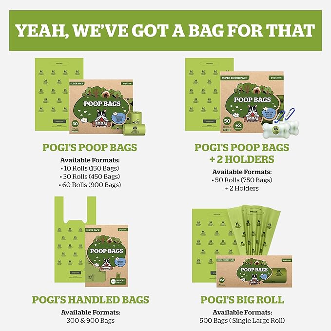 Pogi’s Dog Poop Bags – Leak-Proof & Extra Thick Pet Waste Bags with 2 Holders (Unscented, 50 Rolls, 750-Count)