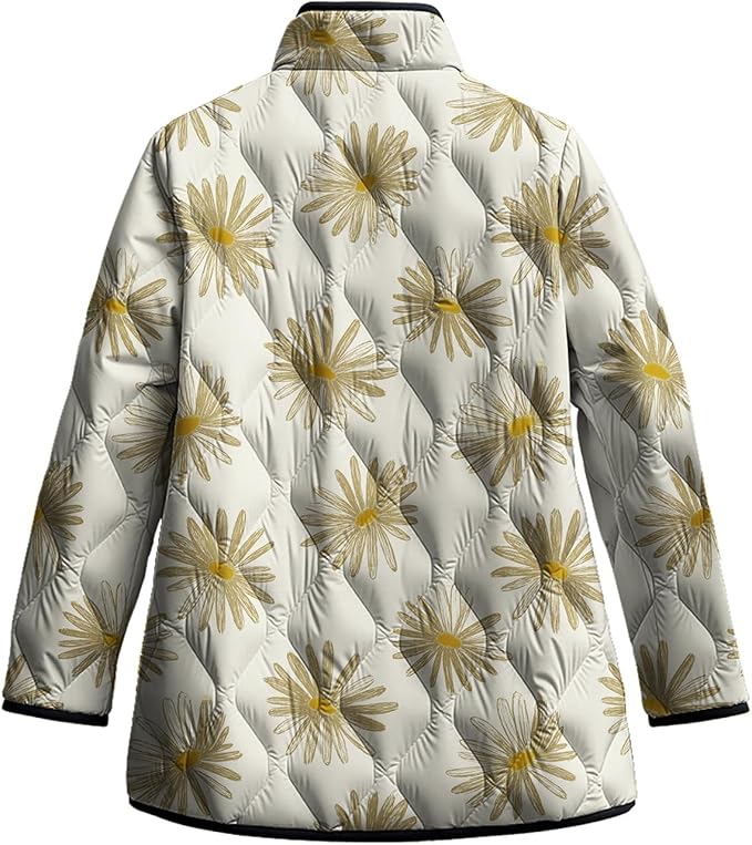 LIZALIG Women's Cropped Puffer Jacket Lightweight Floral Print Long Sleeve Padded Quilted Puffy Cardigan Coat