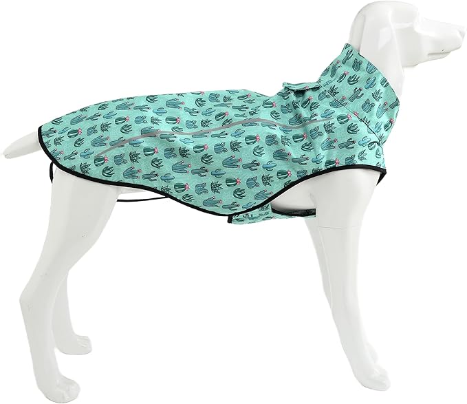 Mile High Life Dog Raincoat, Adjustable Waterproof Reflective Rain Jacket for Small Medium Large Dogs, Lightweight Breathable Pet Rain Coat with Leash Hole(Green Cactus,L Chest 32-40")