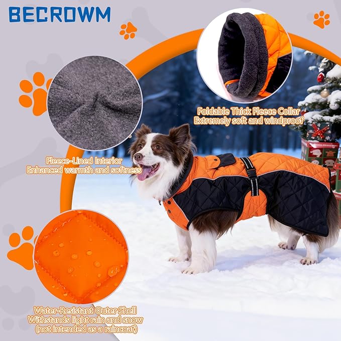 Dog Coat Dogs Winter Coat- Fleece Lined,Water-Resistant,Convertible Collar,Back Reflective Strip&Easy to Wear for Outdoor Walking Dog-Jacket(Orange, X-Small)