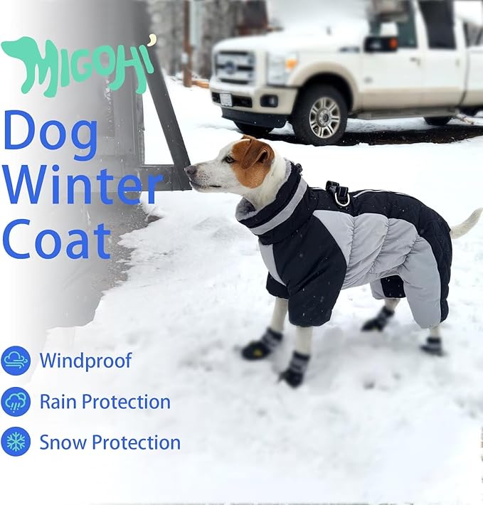 MIGOHI Full Body Dog Coat - Warm Reflective Winter Coat for Medium Dogs with Harness,Turtleneck Dog Fleece Jacket,Four-Leg Windproof Puffer Jackets Snowsuit with Zipper for Small Medium Large Dogs,M