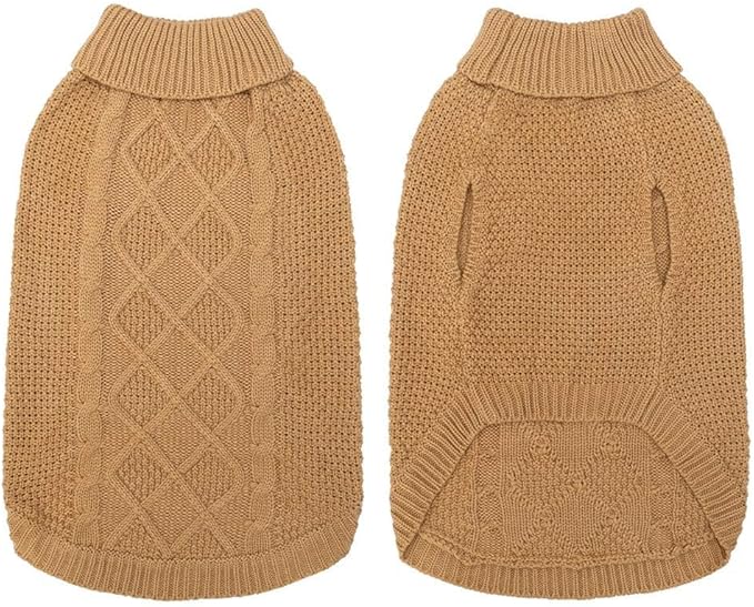 Mihachi Turtleneck Dog Sweater - Winter Coat Apparel Classic Cable Knit Clothes with Leash Hole for Cold Weather, Ideal Gift for Pet in New Year