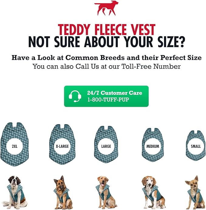 Tuff Pupper Reversible Fleece Sweater Vest for Dogs | Lightweight Comfortable Insulated Jacket | Front Zip Closure | Machine Washable | Built-in Leash Hole | Sizes for All Breeds (Large, Teal)