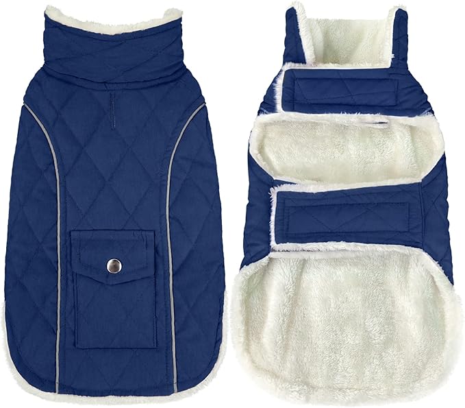Malier Dog Winter Coat, Windproof Dog Cold Weather Coats with Real Pocket, Winter Extra Warm Pet Coat Fleece Jacket Reflective Clothes for Small Medium Large Dogs and Puppy (Blue, XX-Large)