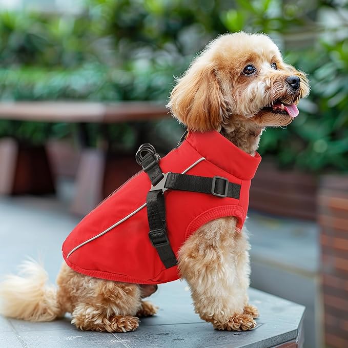 Dog Winter Coat Reflective Water-Resistant Jacket, Fleece Lined Windproof Puppy Coat with Back Zipper & D-Ring, Cold Weather Dog Coats for Small Medium Large Dogs (XXL, Red)