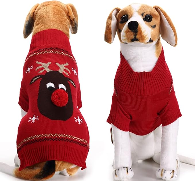 PETCARE Dog Christmas Sweater Red Ugly Funny Cute Cartoon Reindeer Cat Sweaters Jumper Holiday Dog Clothes Puppy Sweaters for Small Medium Large Dogs Fall Winter Outfits Xmas Dogs Costume,Medium
